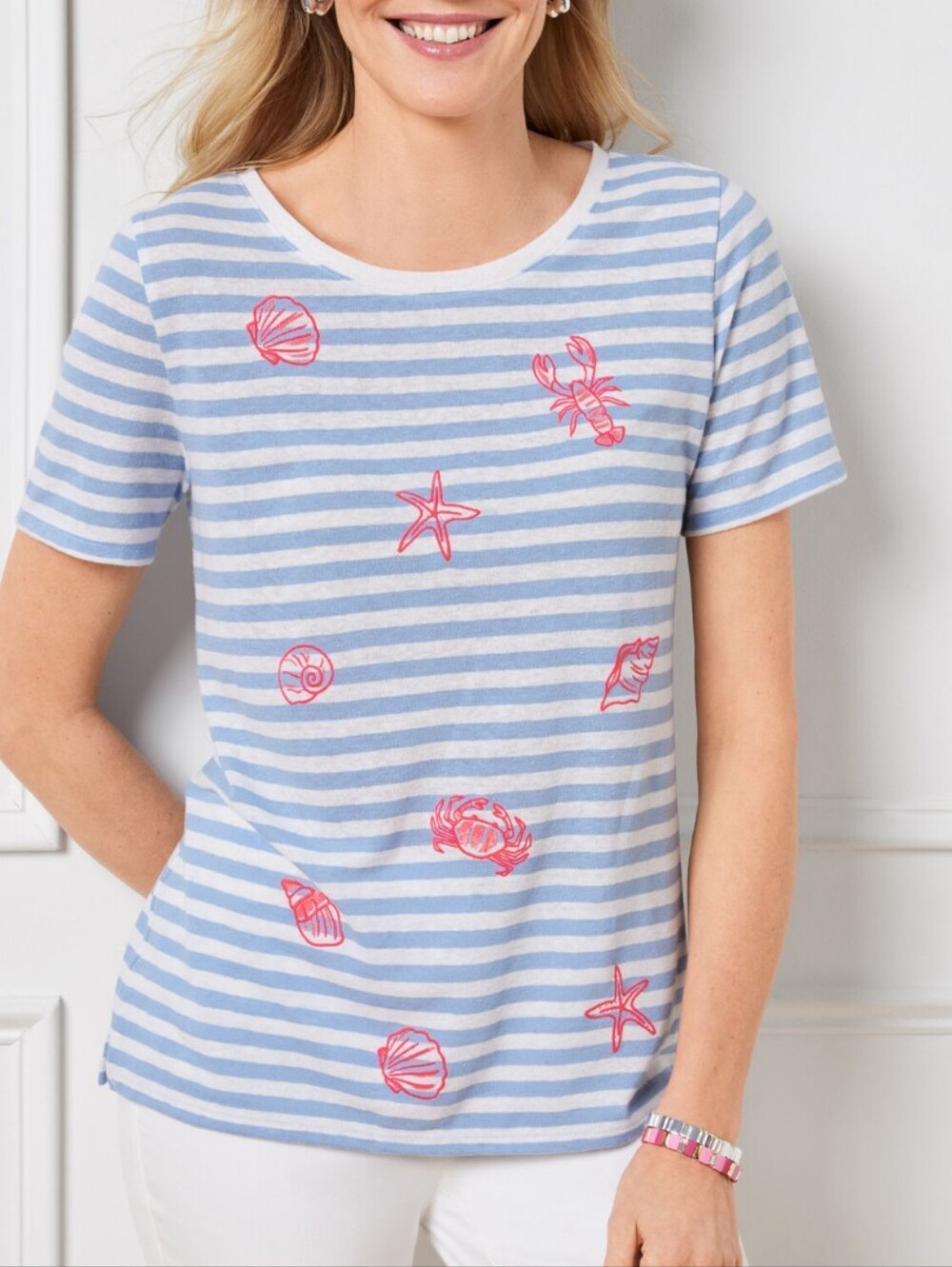 Talbots Stars & Shells Striped Cotton Tee #3779